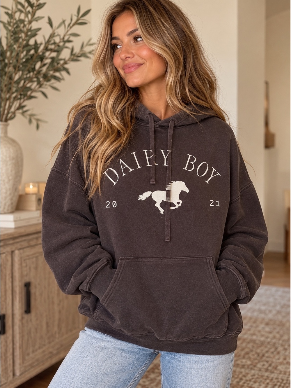 Dairy Boy Black Horse Logo Hoodie Pullover Sweatshirt – Size Large